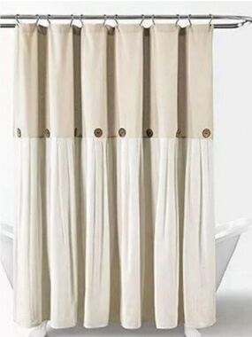 🔴 Lush Decor Two-Tone Beige and Cream Shower Linen Curtain! 🔥